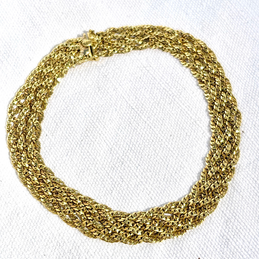 Vintage 18K 750 Gold Multi-Strand Woven Mesh Bracelet 8" 17.8g Star Mark